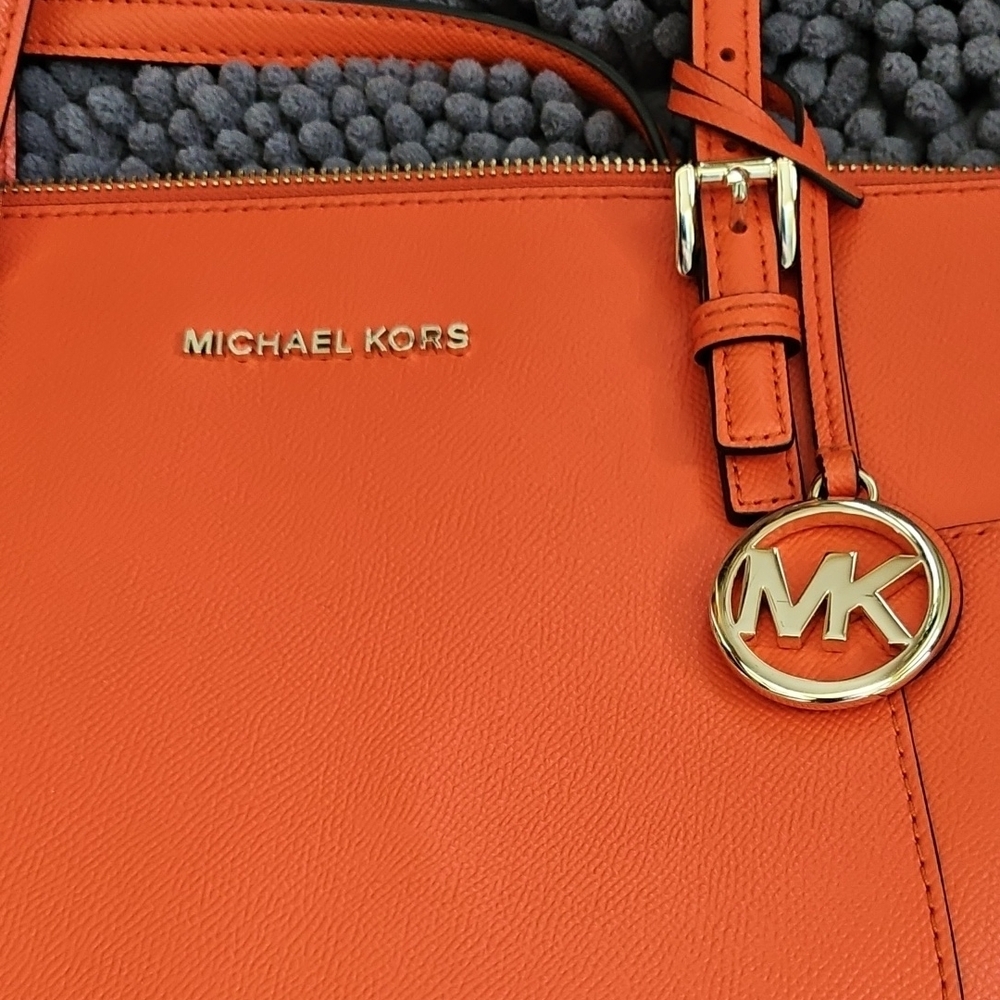 Michael Kors Orange Saffiano Leather Tote with Gold Charm - Picture 5 of 6
